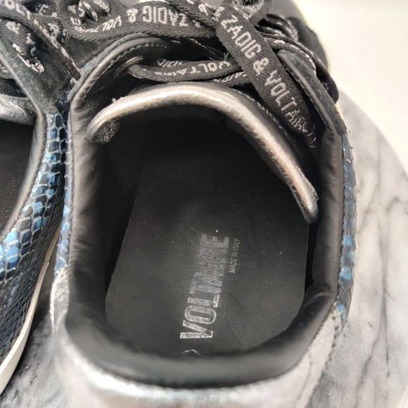 Zadig & Voltaire Womens Wild Low Sneakers EU 40 US 9.5 Black Blue Snakeskin $349 - Picture 14 of 16